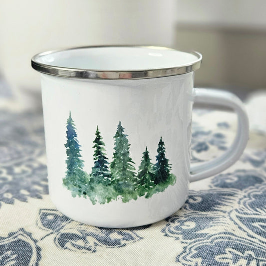 Watercolor Trees - Camping Enamel Mug