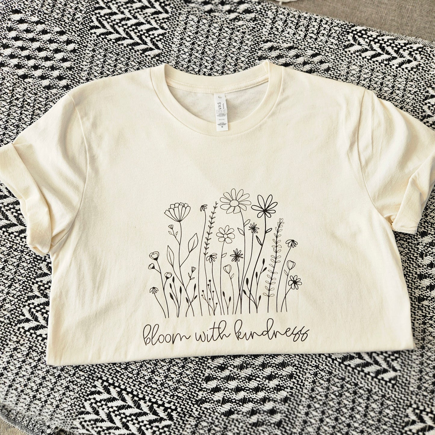 Bloom with Kindness Wildflower T Shirt - Medium Natural Color