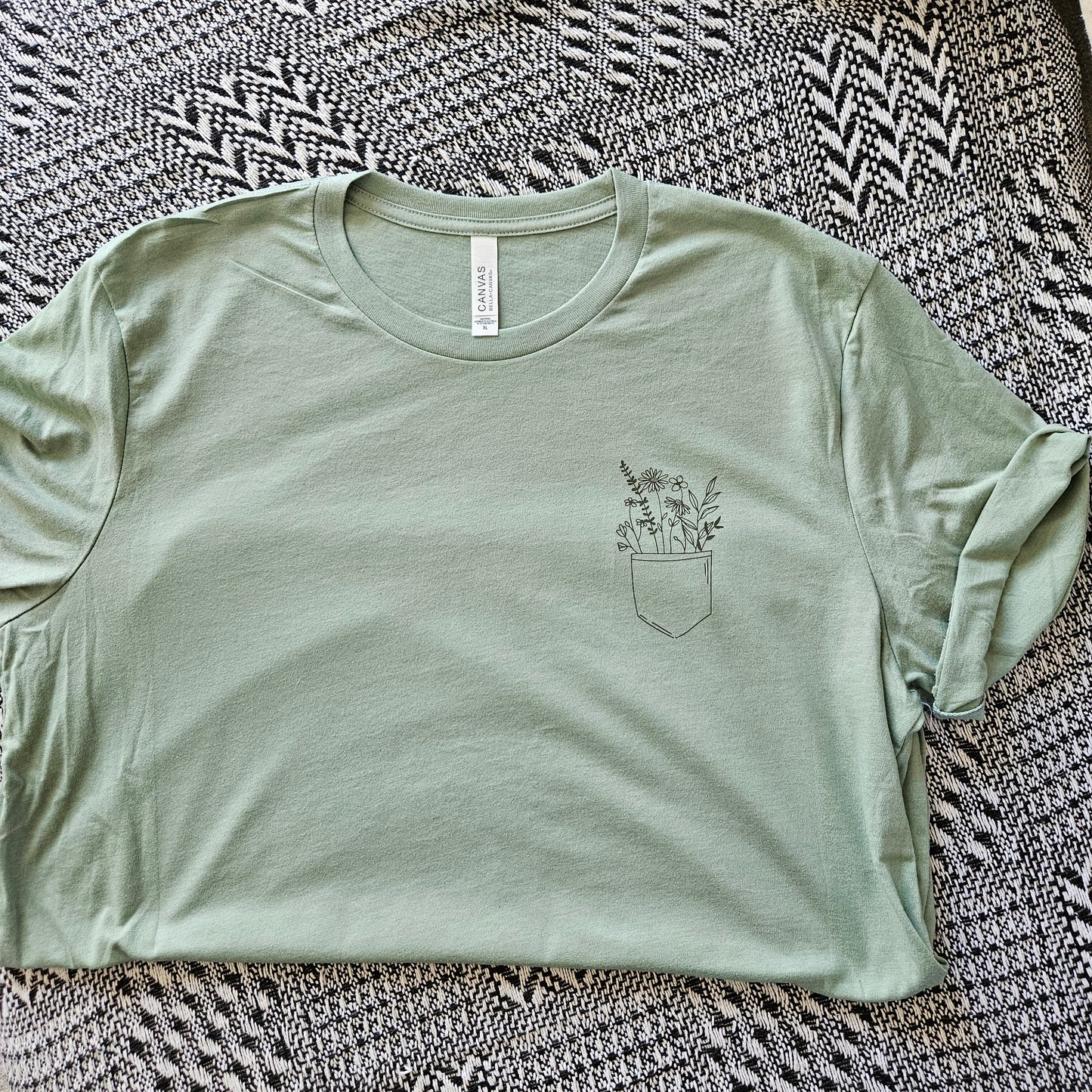 Pocket of Wildflowers - Sage XL Bella Canva T Shirt