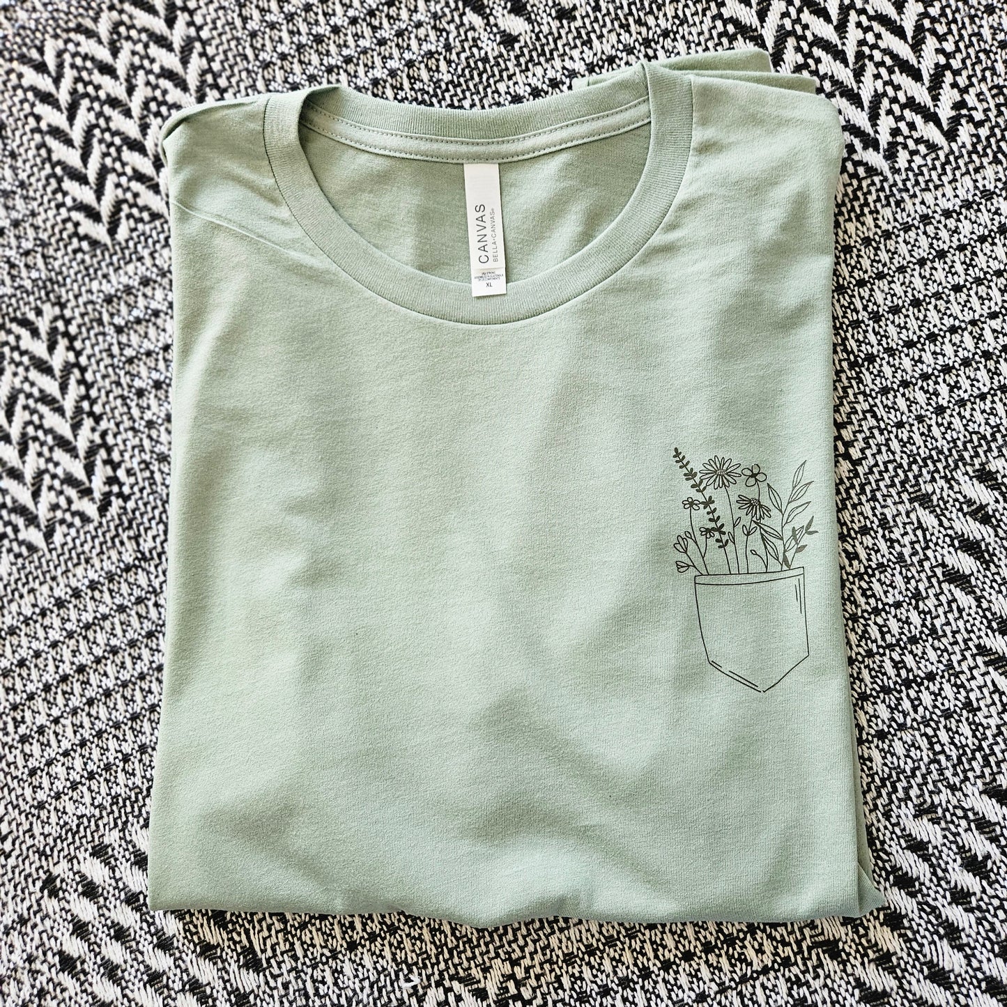 Pocket of Wildflowers - Sage XL Bella Canva T Shirt