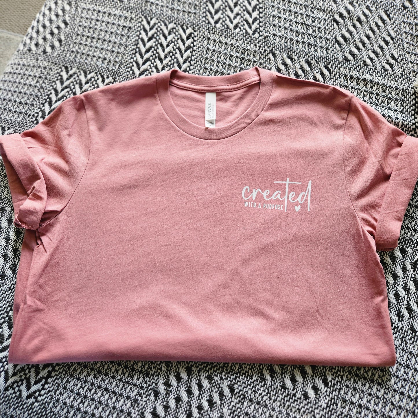 Created with a Purpose - Mauve Medium Bella Canva T Shirt