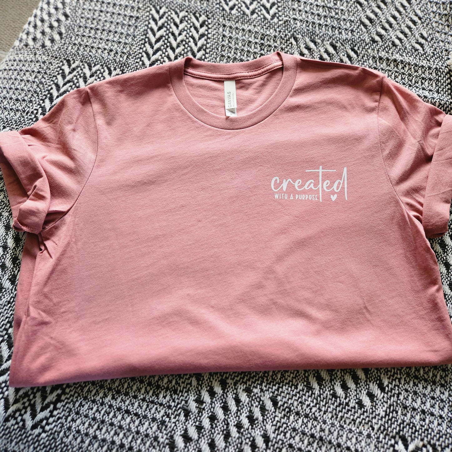 Created with a Purpose - Mauve Medium Bella Canva T Shirt