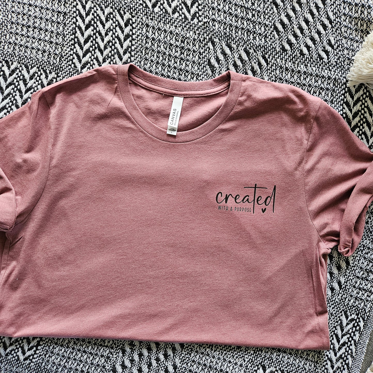 Created with a Purpose - Mauve Large Bella Canva T Shirt