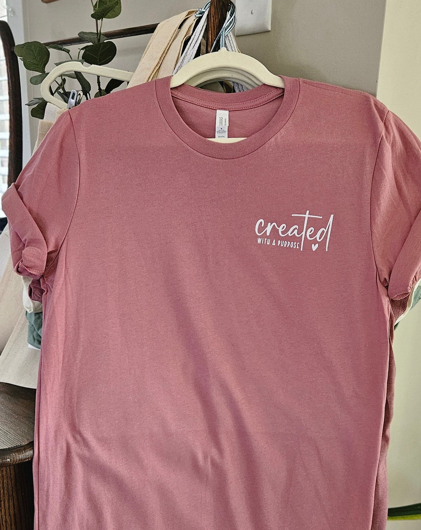 Created with a Purpose - Mauve Medium Bella Canva T Shirt