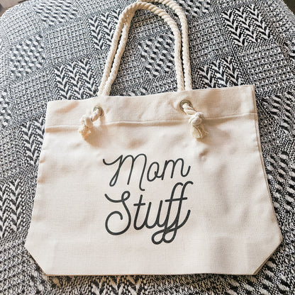 MOM STUFF - Heavy Linen Canvas with Twisted Rope Handles