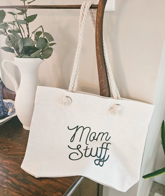 MOM STUFF - Heavy Linen Canvas with Twisted Rope Handles