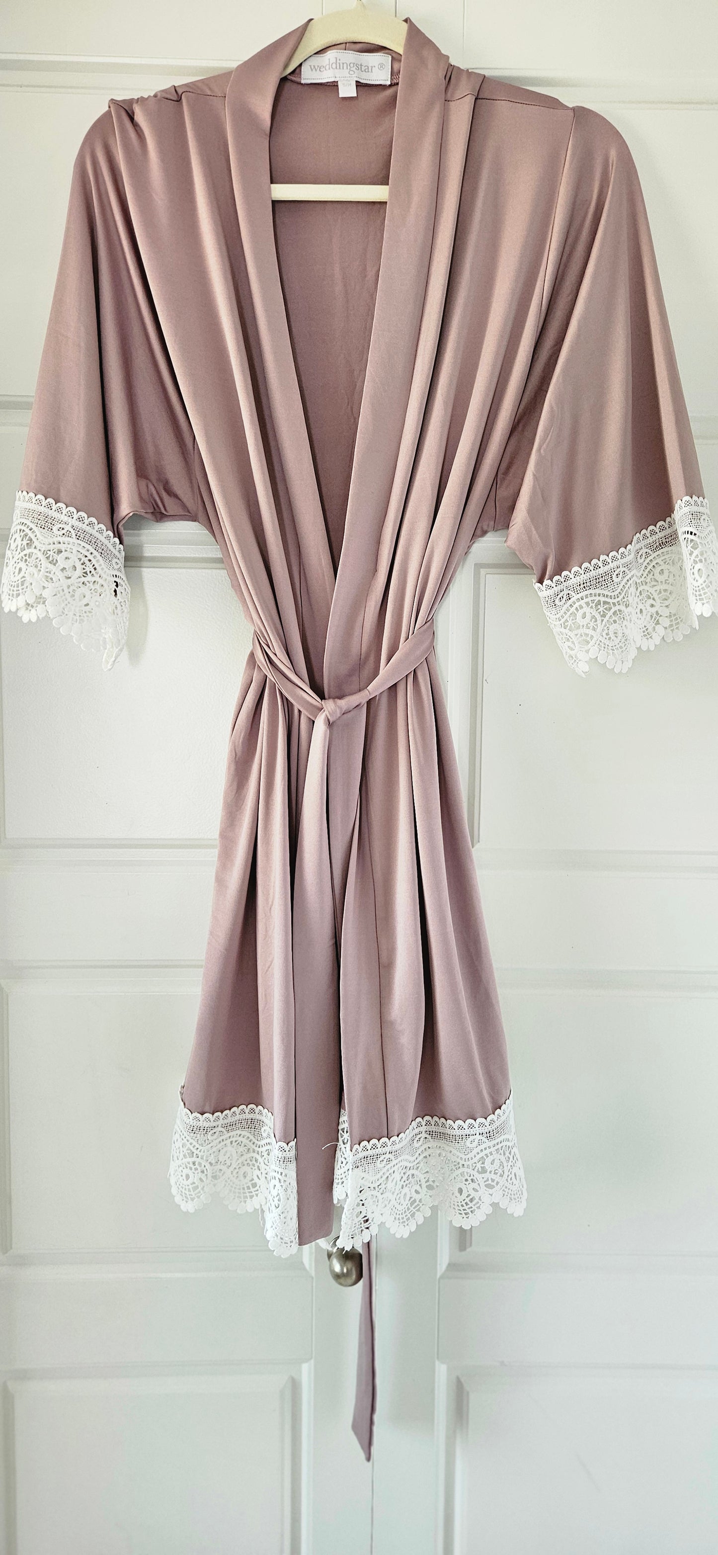 Mauve Jersey Knit Robe With Lace Trim - 2 Sizes Available