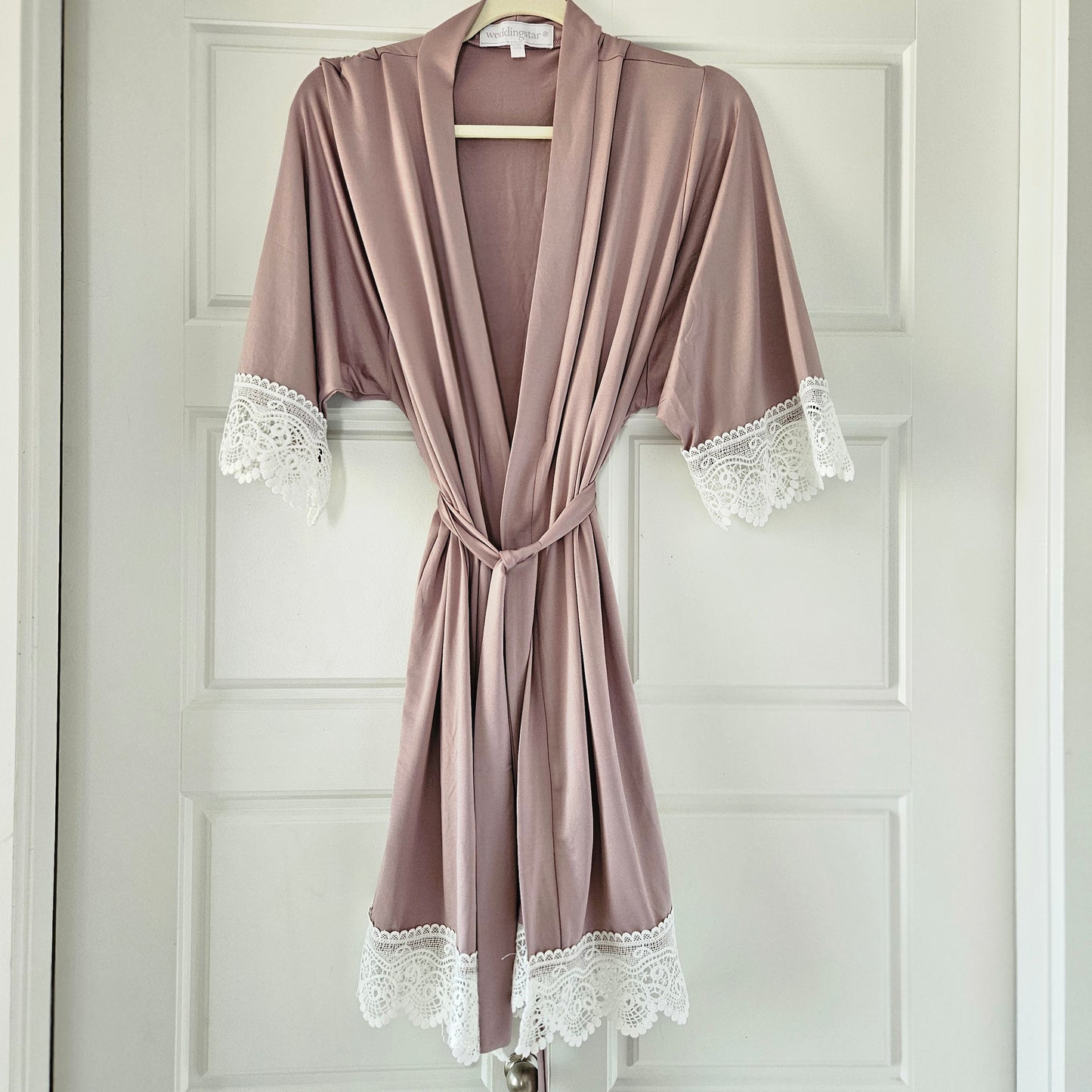 Mauve Jersey Knit Robe With Lace Trim - 2 Sizes Available