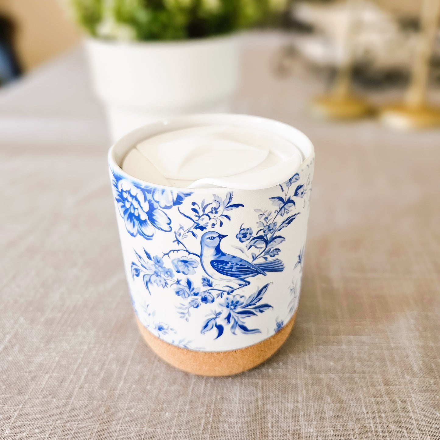 Chinoiserie Blue Bird Floral On-The-Go Travel Mug