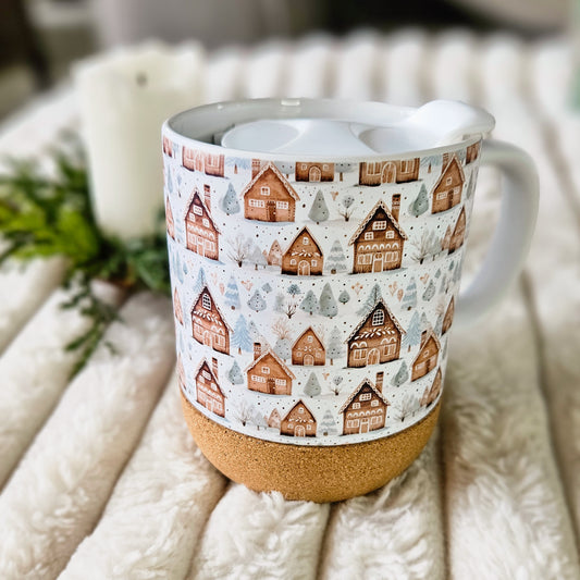 Christmas On-The-Go Travel Mug - Cottagecore Gingerbread Houses