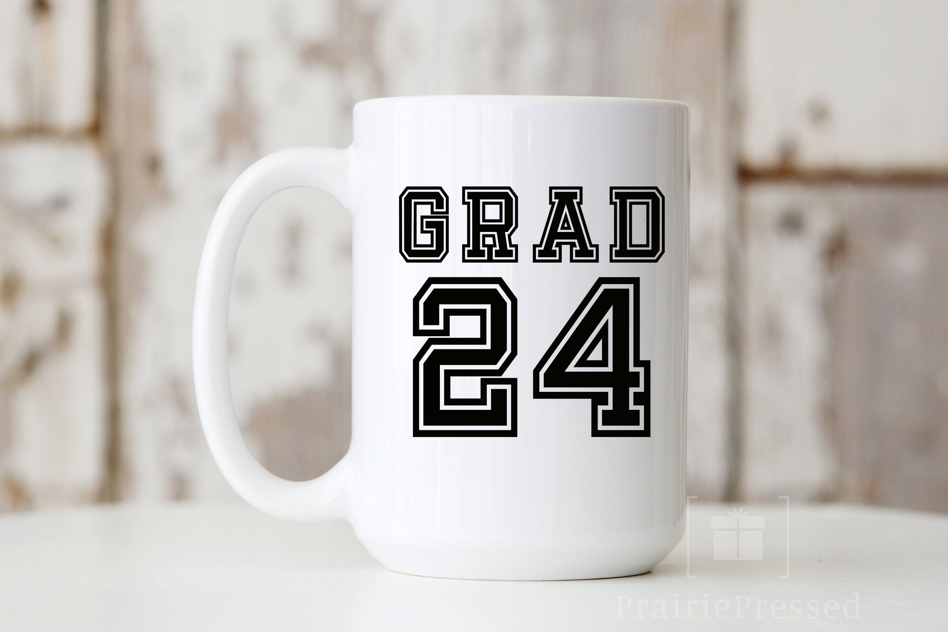 Grad '24 Ceramic Mug with Varsity Sport Font