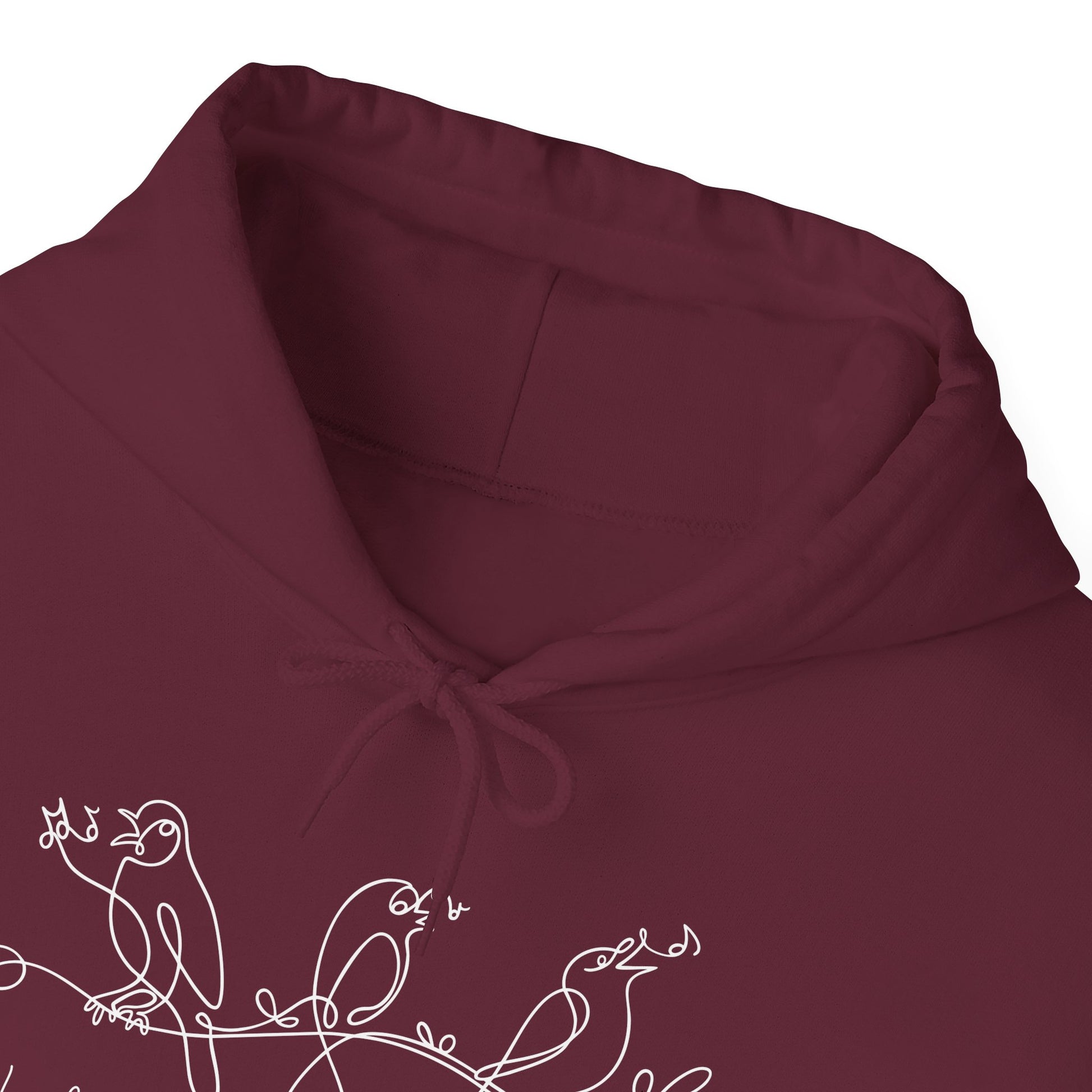 Maroon hoodie with white bird design and text "I will Sing of the Goodness of God" on a white background