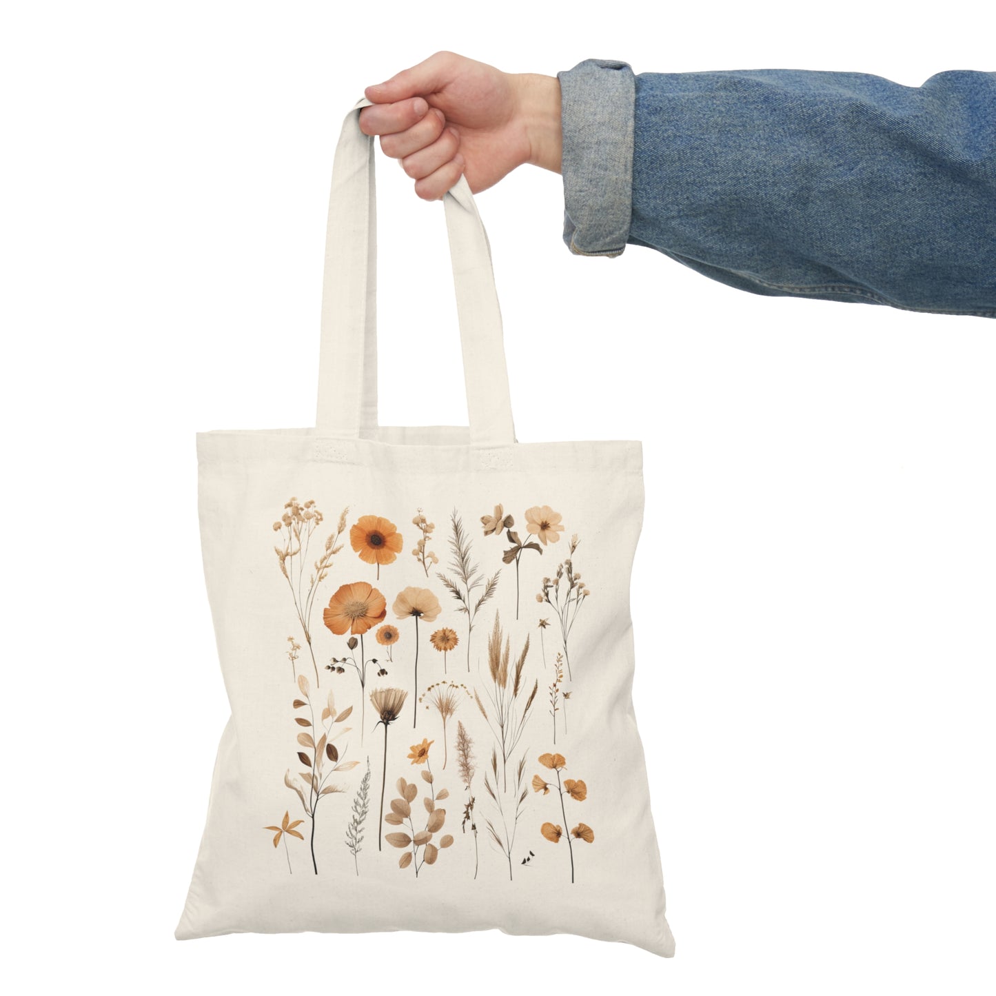 Fall Pressed Wildflowers Natural Tote Bag