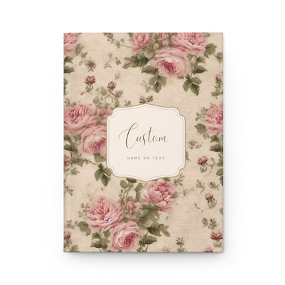 Custom Name or Text Journal - Pink Vintage Rose Pattern