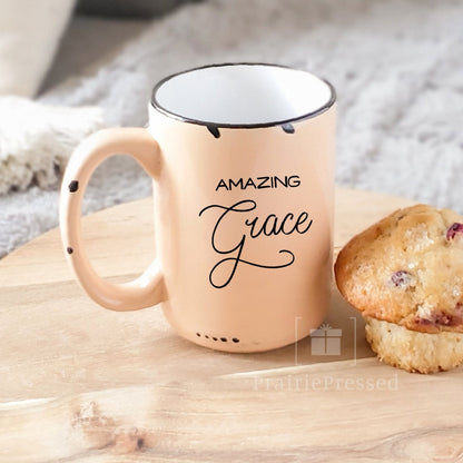 Amazing Grace Rustic Chipped Ceramic Mug