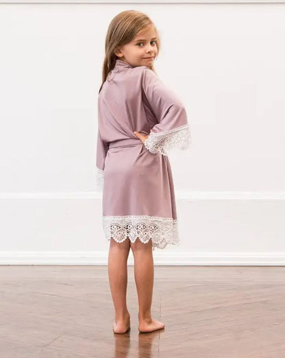 Mauve Jersey Knit Robe With Lace Trim - 2 Sizes Available