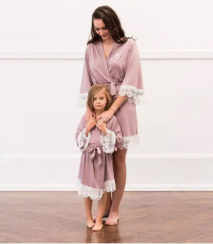 Mauve Jersey Knit Robe With Lace Trim - 2 Sizes Available