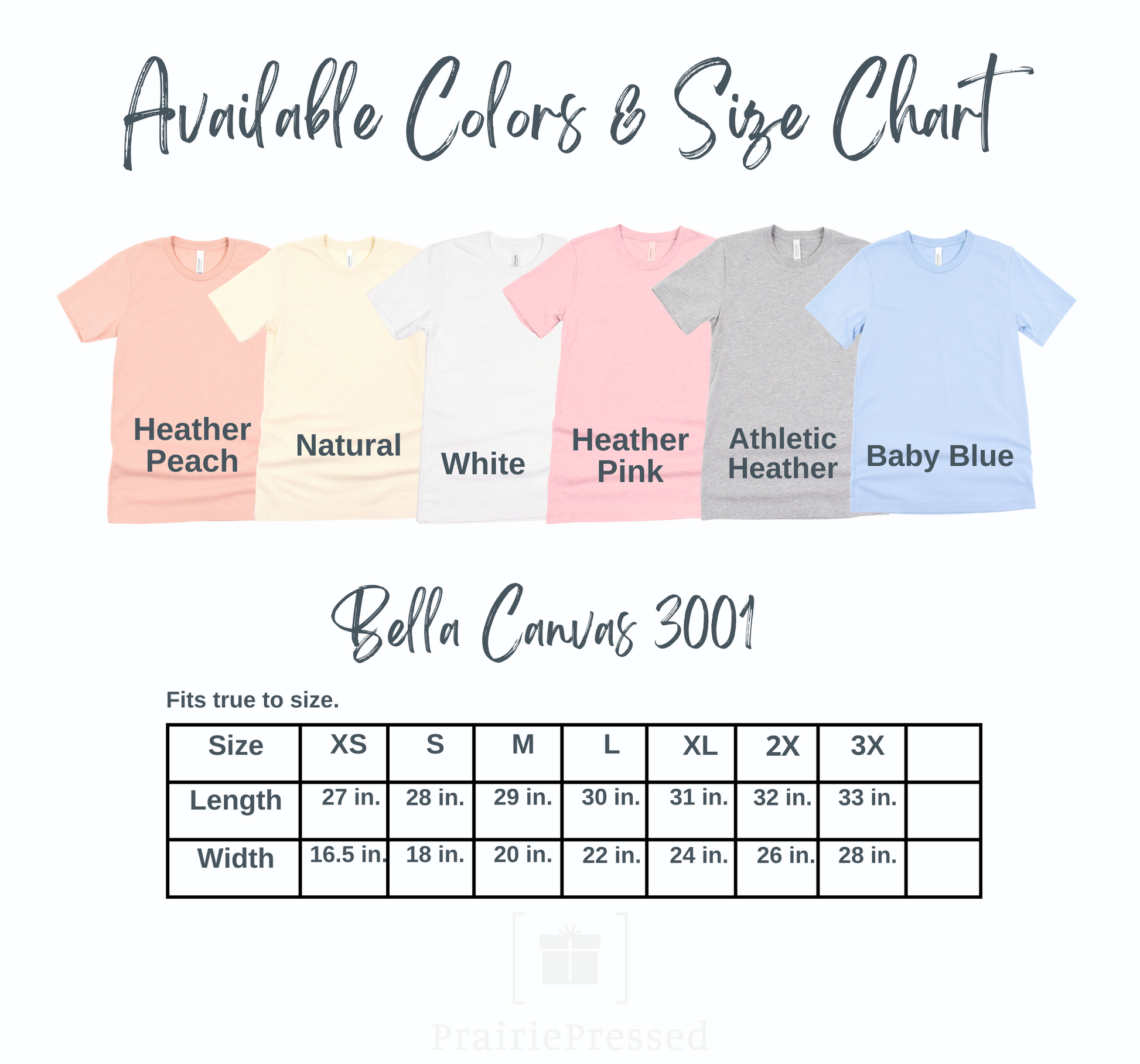 Sizing Guide for Bella and Canvas Tshirts
