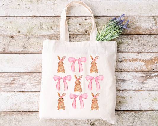 Bunnies and Bows Pretty Easter Natural Tote Bag