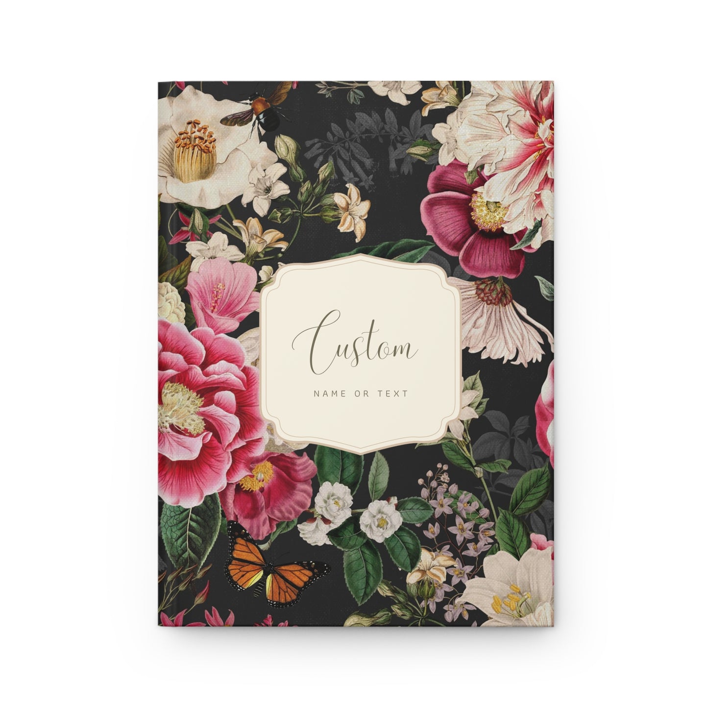 Custom Name or Text Journal - Dark Vintage Floral