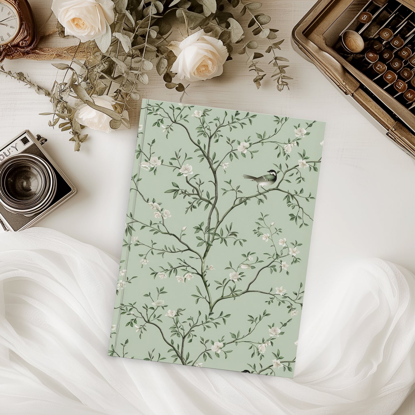 Chinoiserie Sage Green Birds and Vines Journal - Hardcover Matte