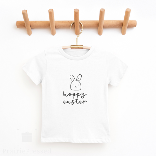 Easter Kids Fine Jersey Tshirt - Hoppy Easter with adorable sketch of bunny
