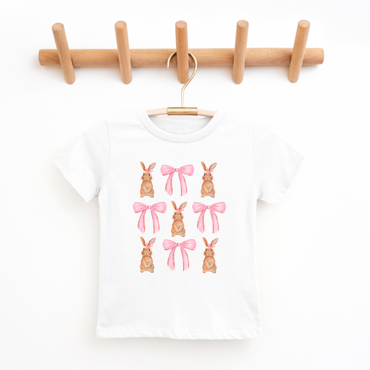 adorable tee featuring watercolor bunnies and pink bows is perfect for Easter