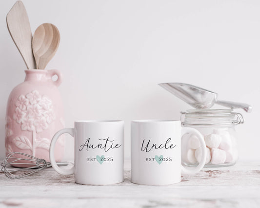 Aunt and Uncle Est. 2025 Ceramic Mug Set