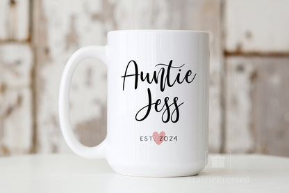 Auntie Ceramic Gift Mug - Customize Name, Heart Color and Year