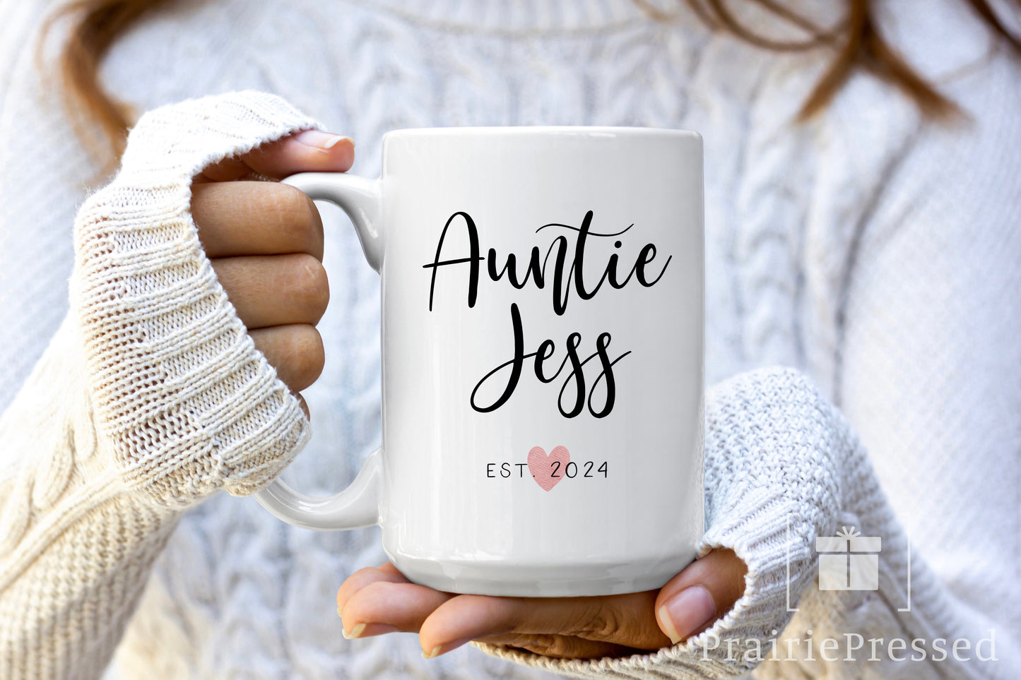 Auntie Ceramic Gift Mug - Customize Name, Heart Color and Year