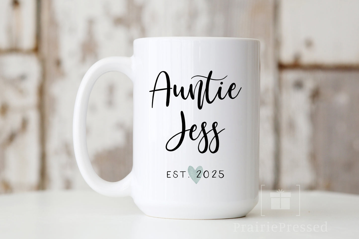 Auntie Ceramic Gift Mug - Customize Name, Heart Color and Year