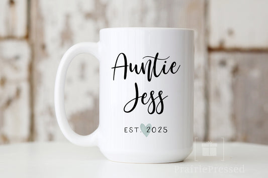 Auntie Ceramic Gift Mug - Customize Name, Heart Color and Year