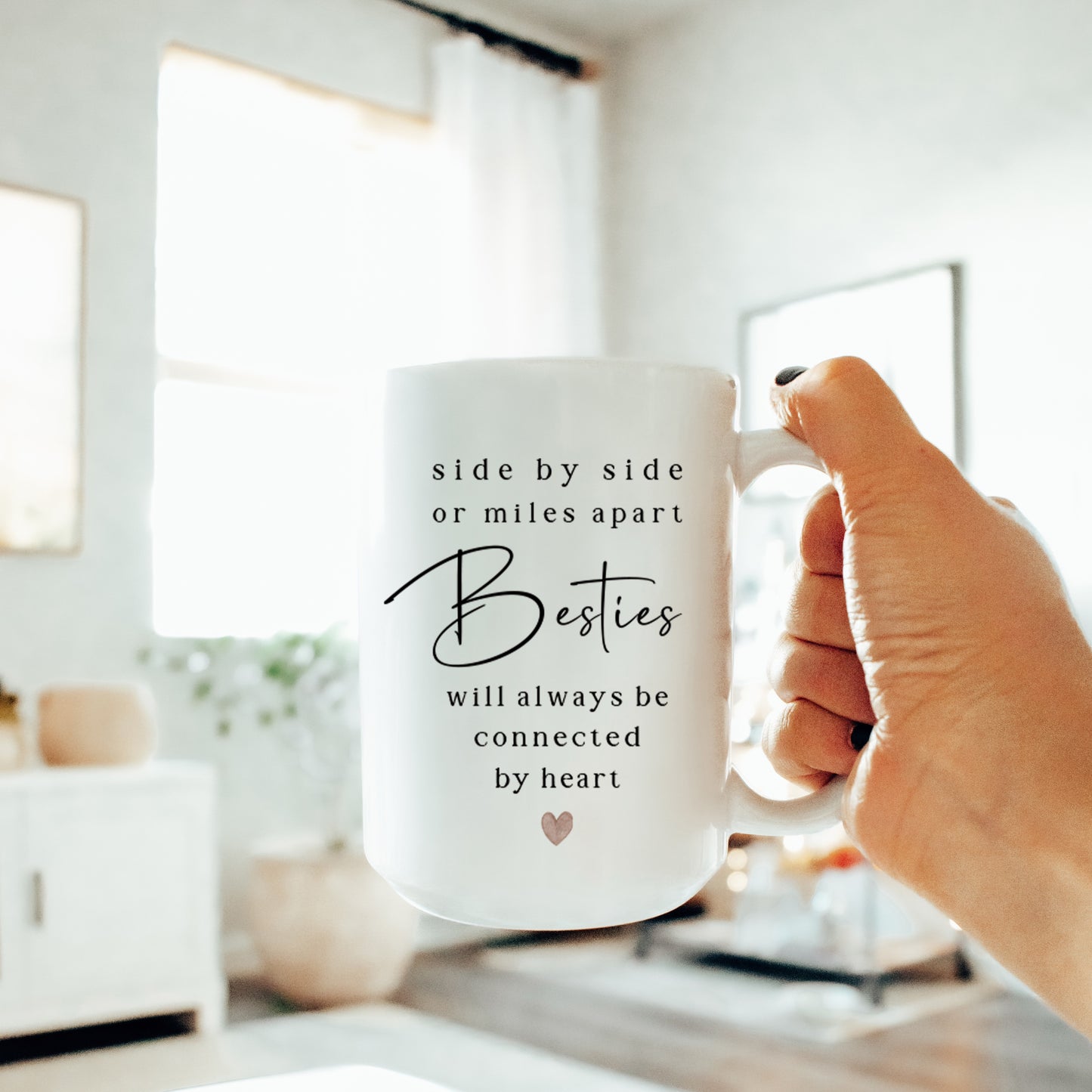 Besties will Always be Connected by Heart Ceramic Coffee Mug