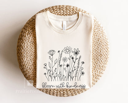 Bloom with Kindness Wildflower T Shirt - Medium Natural Color