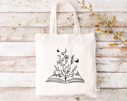 Wildflower Book Natural Tote Bag