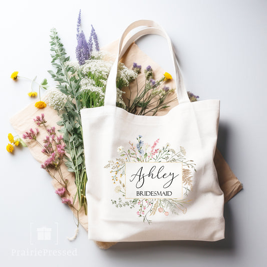 Custom Bridesmaid Bag - Delicate Wildflowers Natural Tote Bag