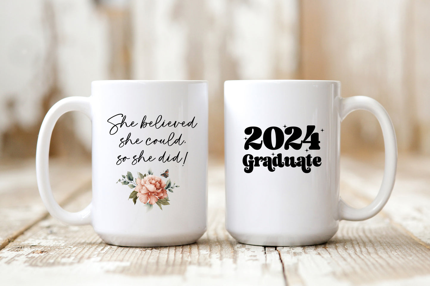 Graduation Ceramic Mug with Beautiful vintage floral design