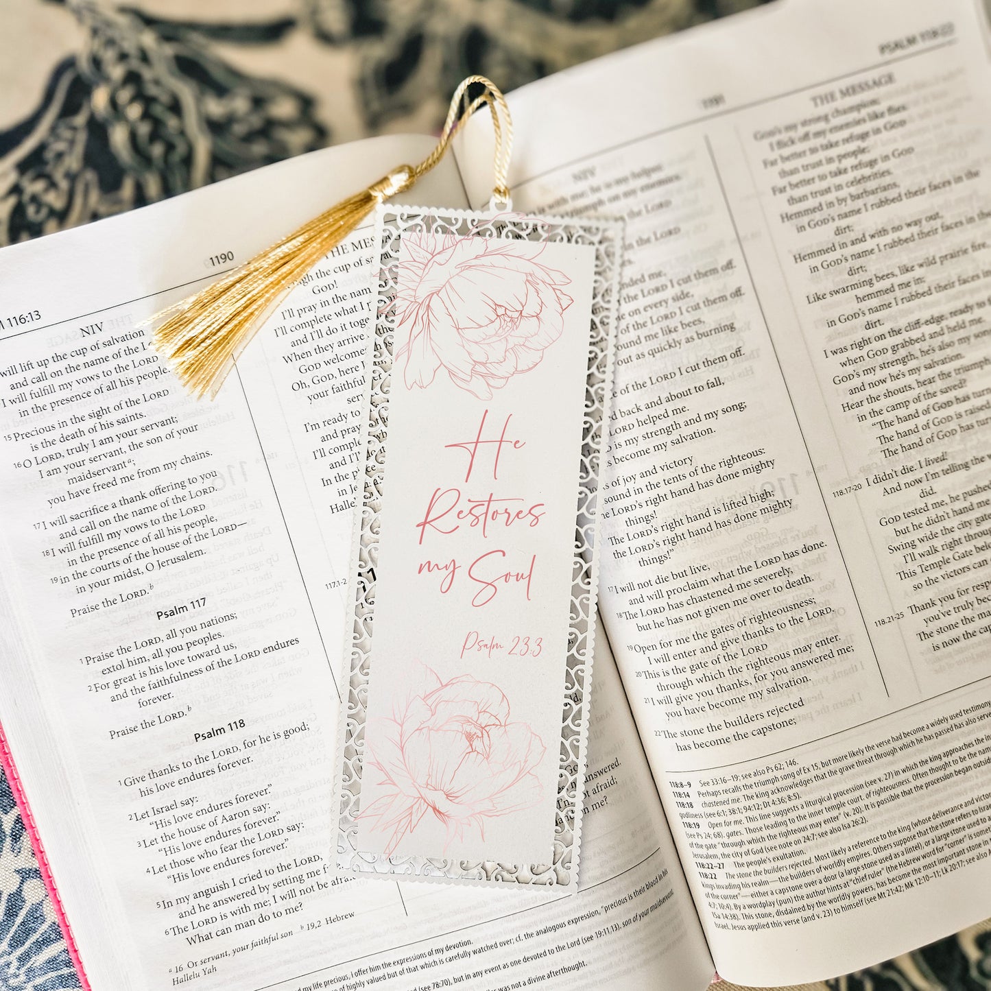 Bookmark - Psalm 23:3 Peonies