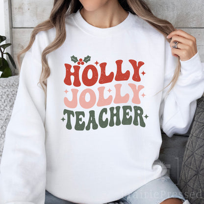 Holly Jolly Retro Teacher Crewneck