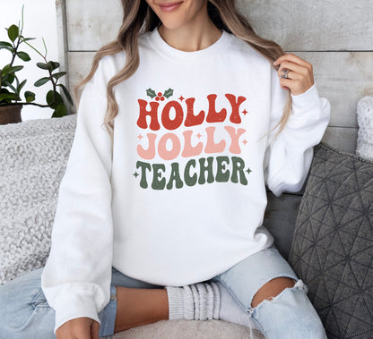 Holly Jolly Retro Teacher Crewneck