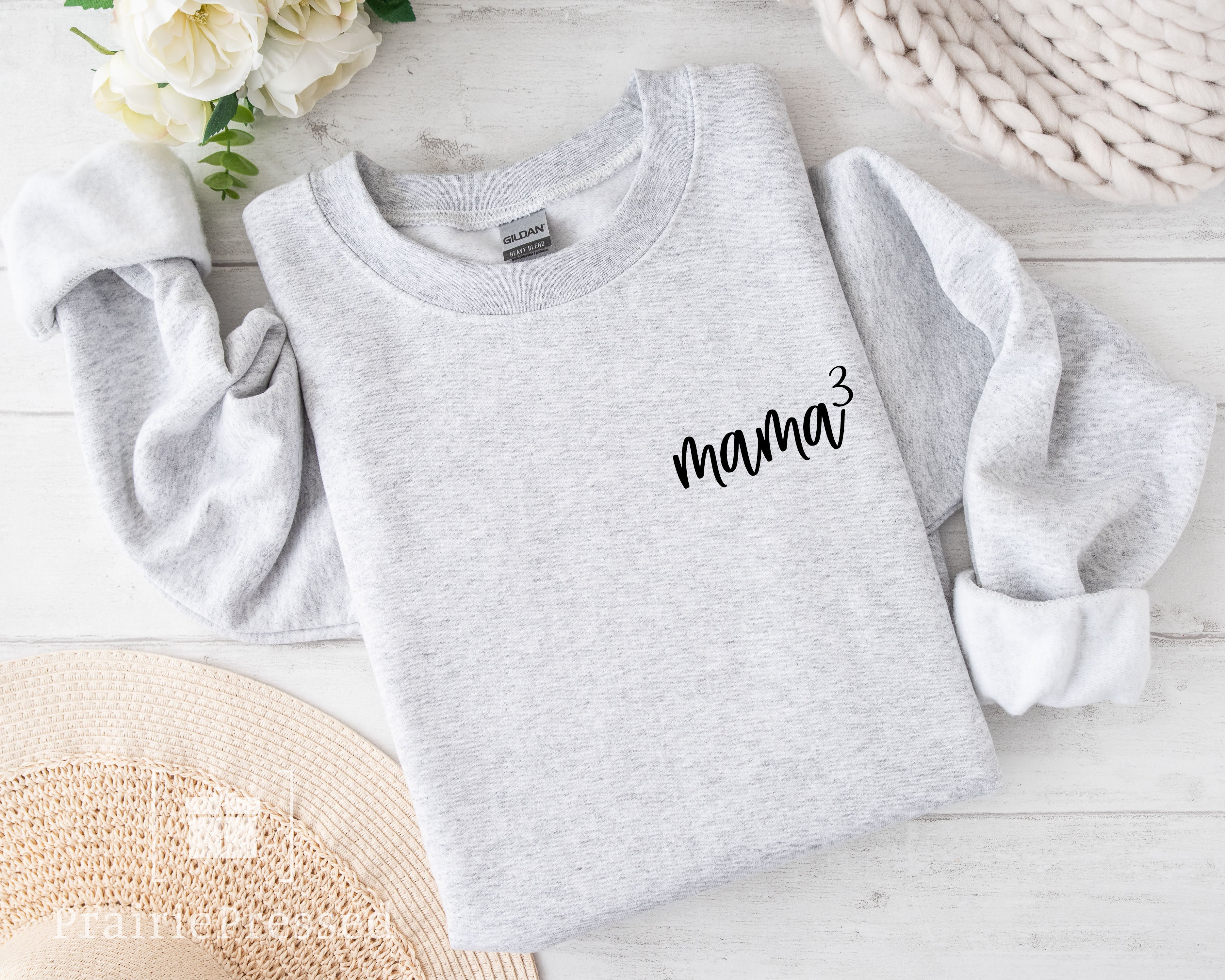 mama script on cozy crewneck sweater with the number of children - mama to the power of custom shirt
