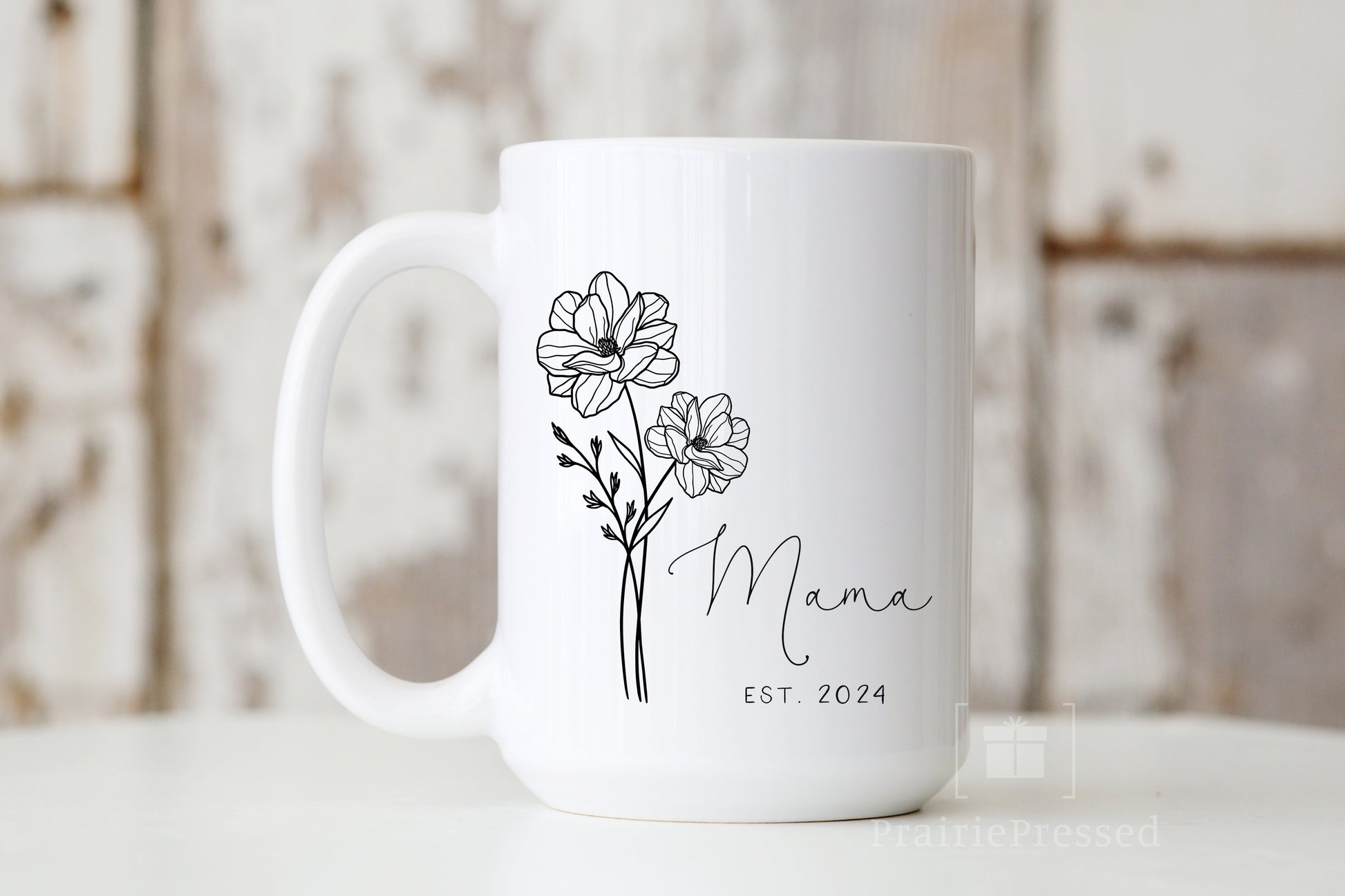 Mothers Day Ceramic Coffee Mug - Mama Est 2024 with wildflower design