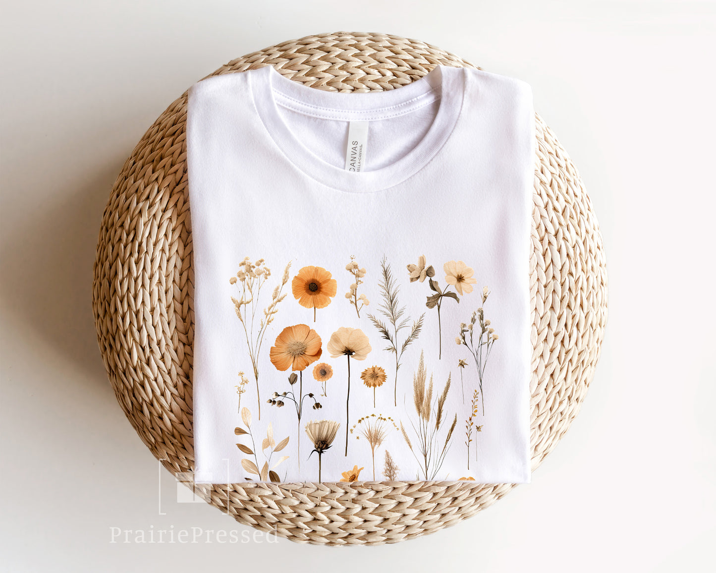 Pressed Wildflowers Peach and Orange tones T Shirt