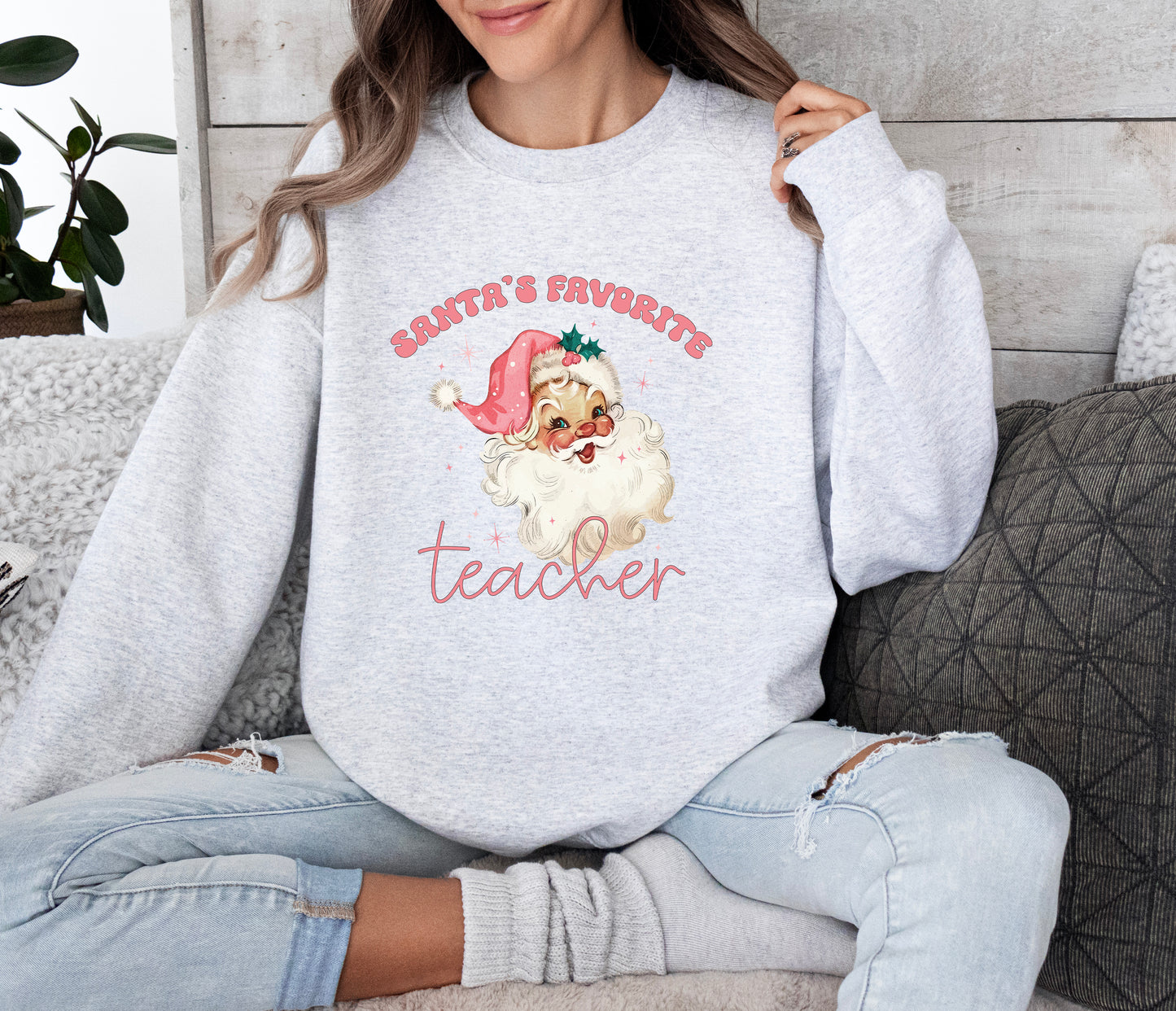 Santa's Favorite Teacher Vintage Crewneck Sweatshirt
