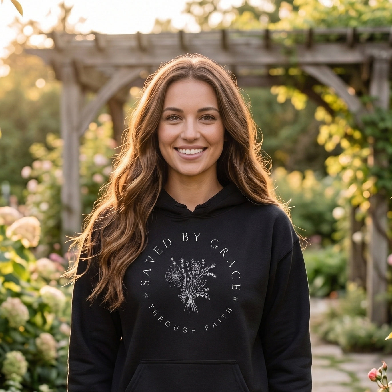 Saved by Grace Floral Christian Hoodie | Faith-Based Apparel