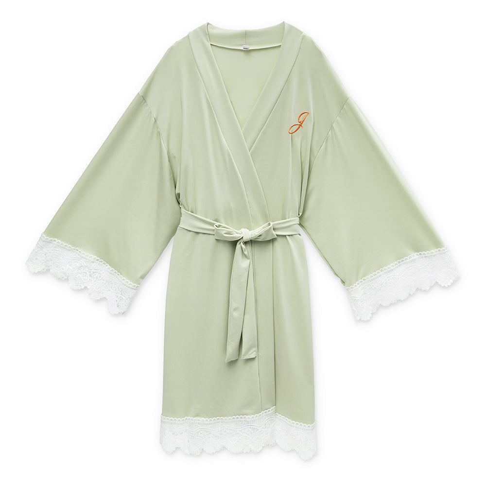 Women's Personalized Jersey Knit Robe With Lace Trim