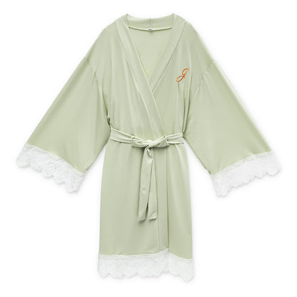 Women's Personalized Jersey Knit Robe With Lace Trim