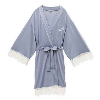 Women's Personalized Jersey Knit Robe With Lace Trim