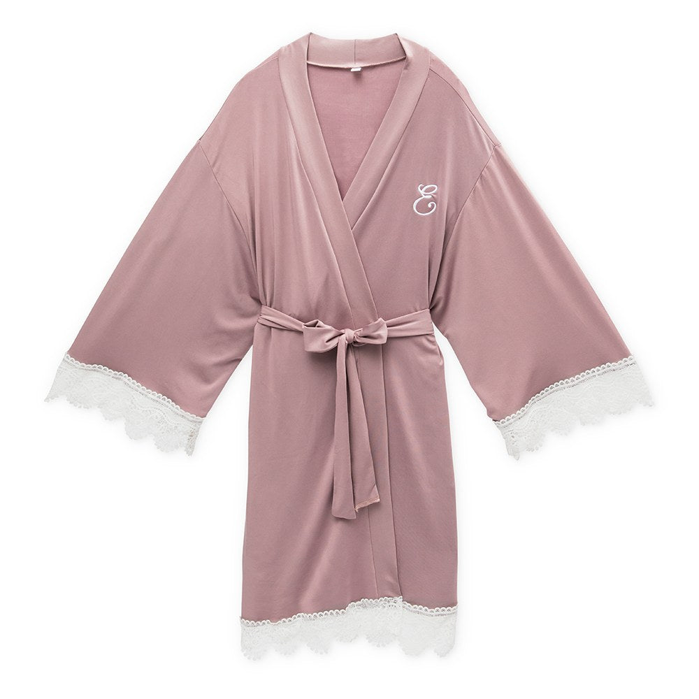 Women's Personalized Jersey Knit Robe With Lace Trim