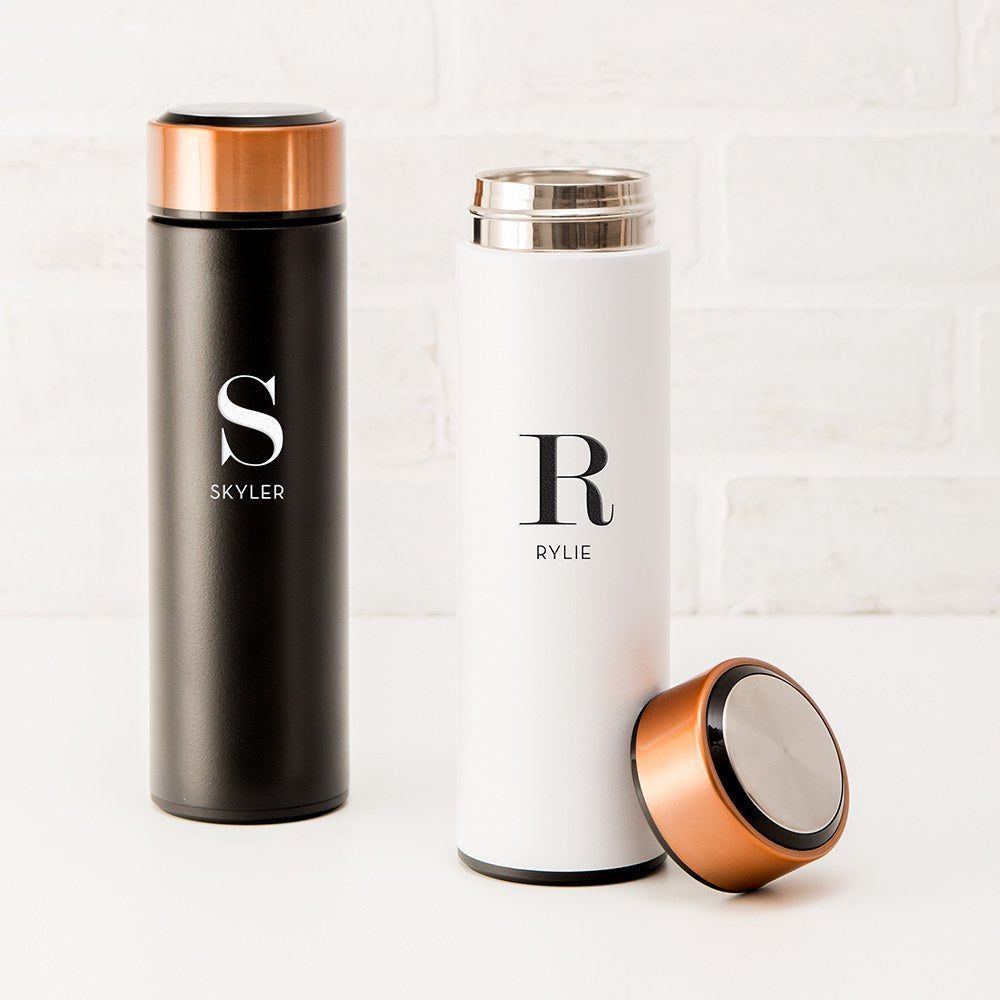 Stainless Steel Cylinder Travel Bottle - Modern Serif Initial